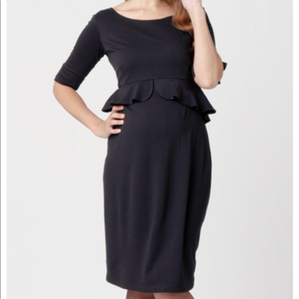 NWT Ripe Maternity Black Knit Peplum Dress Size Medium